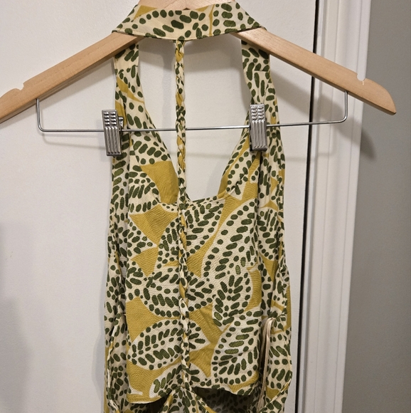 Zara Linen Blend Leaf Pattern Midi Dress Size Large Green, Yellow & Cream - Picture 10 of 14